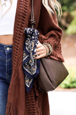 Navy Fashion Printed Square Bandana For Hair And Neck - Simply Me Boutique