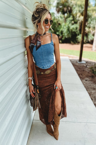 Navy/Brown Paisley Turquoise Scarf Necklace - Simply Me Boutique