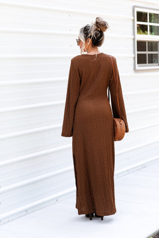 Need an Escape Gold Trim Bell Sleeve Maxi Dress - Simply Me Boutique