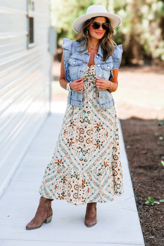 Neutral Oasis Strapless Boho Midi Dress - Simply Me Boutique