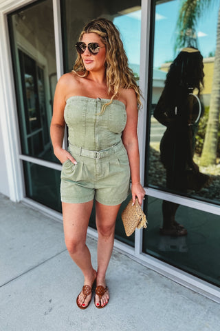 Never Wanted More Mineral Washed Olive Romper - Simply Me Boutique