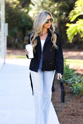 No Introductions Needed Cropped Trench Coat Jacket - Simply Me Boutique