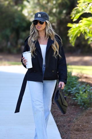 No Introductions Needed Cropped Trench Coat Jacket - Simply Me Boutique