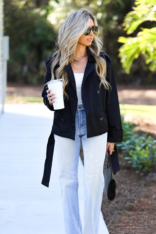 No Introductions Needed Cropped Trench Coat Jacket - Simply Me Boutique