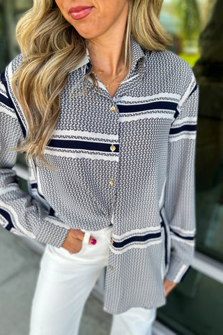 Nothing to Lose Button Front NAVY Striped Shirt - Simply Me Boutique