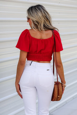 Oasis Icon Ruched Front Crop Top (Red) - Simply Me Boutique