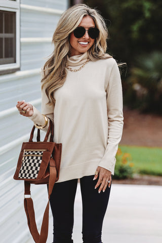 Oatmeal Basic Turtleneck - Simply Me Boutique