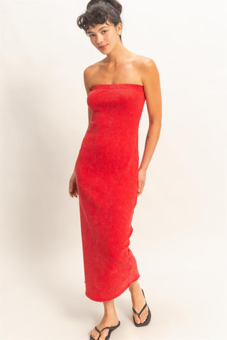 Ocean Breeze Red Acid Washed Ribbed Midi Dress - Simply Me Boutique