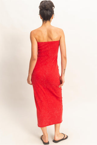 Ocean Breeze Red Acid Washed Ribbed Midi Dress - Simply Me Boutique