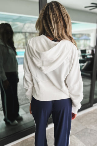 Off White French Terry Cropped Hoodie Jacket - Simply Me Boutique