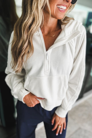Off White French Terry Cropped Hoodie Jacket - Simply Me Boutique