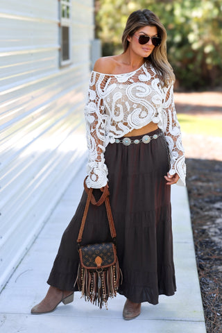 OFF WHITE The Marlowe Lace Crochet Top - Simply Me Boutique