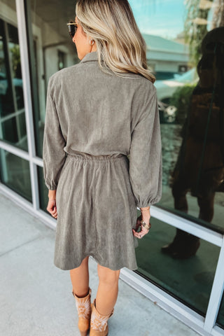 Olive Corduroy 3/4 Sleeve Dress - Simply Me Boutique