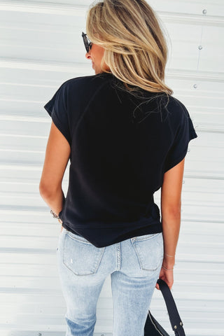 On The Go French Terry Black Top - Simply Me Boutique