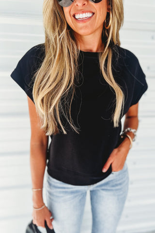 On The Go French Terry Black Top - Simply Me Boutique
