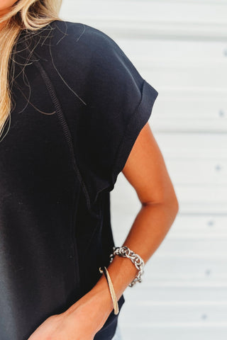 On The Go French Terry Black Top - Simply Me Boutique
