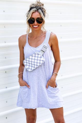 On the Move Acid Wash Mini Romper Dress (Heather Grey) - Simply Me Boutique