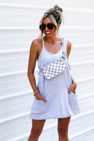 On the Move Acid Wash Mini Romper Dress (Heather Grey) - Simply Me Boutique