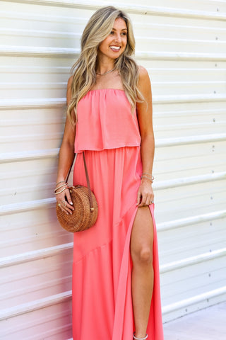 One in a Million Coral Strapless Maxi Dress - Simply Me Boutique