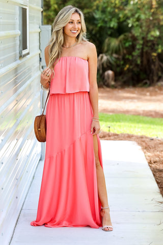 One in a Million Coral Strapless Maxi Dress L 10/12 One in a Million Coral Strapless Maxi Dress L 10/12