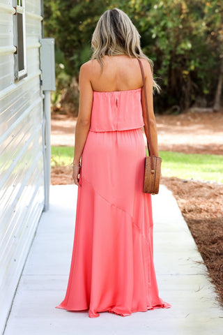 One in a Million Coral Strapless Maxi Dress - Simply Me Boutique