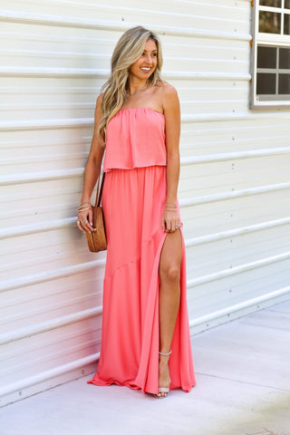 One in a Million Coral Strapless Maxi Dress - Simply Me Boutique
