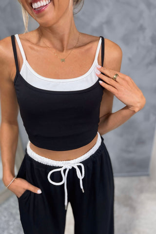 Out & About Black Double Layer Crop Top Pants SET - Simply Me Boutique