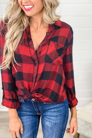 Out of the Woods Button Down Plaid Top - Simply Me Boutique