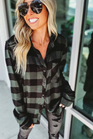 Out of the Woods Button Down Plaid Top - Simply Me Boutique