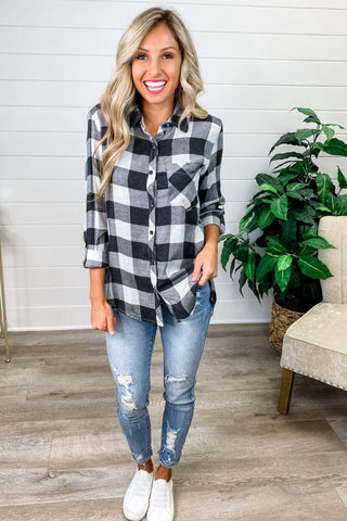 Out of the Woods Button Down Plaid Top - Simply Me Boutique