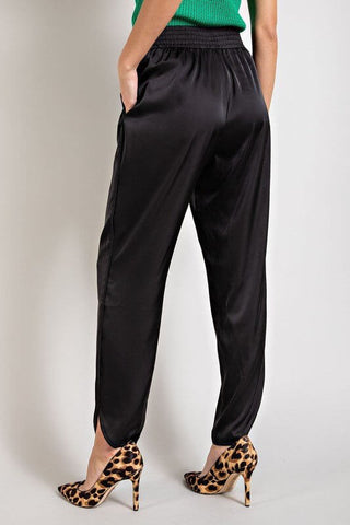 Out of Your League Black Satin Pants - Simply Me Boutique