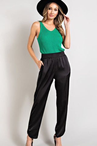 Out of Your League Black Satin Pants - Simply Me Boutique