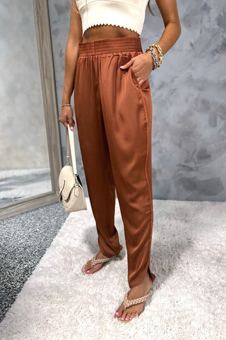 Out of Your League Satin Pants Bronze - Simply Me Boutique