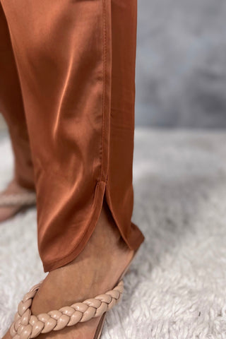 Out of Your League Satin Pants Bronze - Simply Me Boutique
