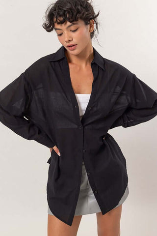 *Oversized Black Button Down Top - Simply Me Boutique