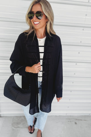 Oversized Black Button Down Top - Simply Me Boutique