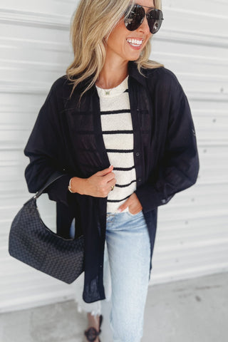 Oversized Black Button Down Top - Simply Me Boutique