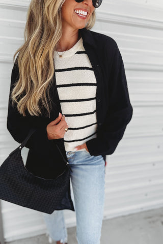 Oversized Black Button Down Top - Simply Me Boutique