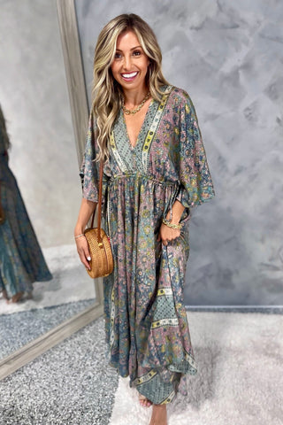 Painted Meadow Butterfly Sleeve Maxi Dress - Simply Me Boutique