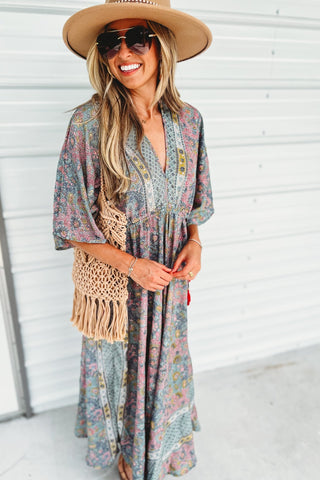 Painted Meadow Butterfly Sleeve Maxi Dress - Simply Me Boutique
