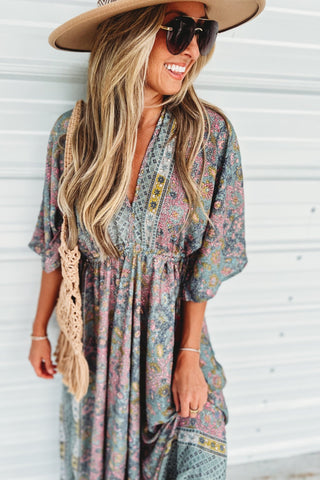 Painted Meadow Butterfly Sleeve Maxi Dress - Simply Me Boutique