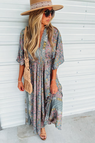 Painted Meadow Butterfly Sleeve Maxi Dress - Simply Me Boutique