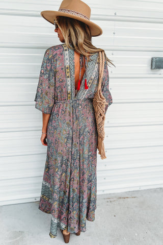 Painted Meadow Butterfly Sleeve Maxi Dress - Simply Me Boutique