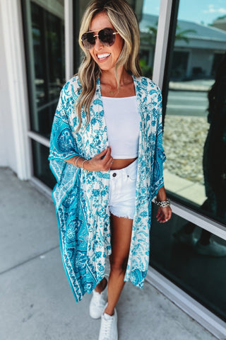 Paisley Aqua Kimono - Simply Me Boutique