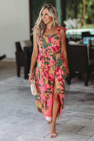 Palm Party Button Down Midi Dress - Simply Me Boutique