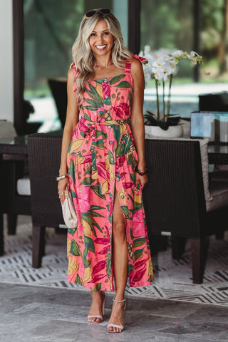 Palm Party Button Down Midi Dress - Simply Me Boutique