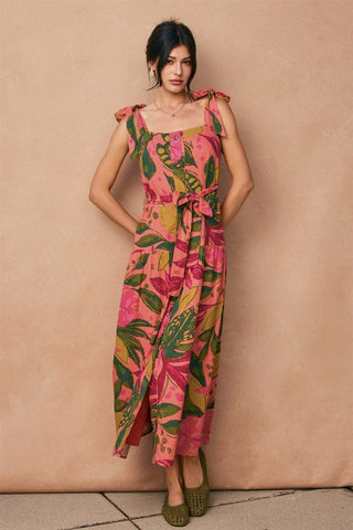 Palm Party Button Down Midi Dress - Simply Me Boutique