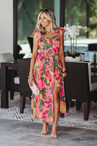 Palm Party Button Down Midi Dress - Simply Me Boutique
