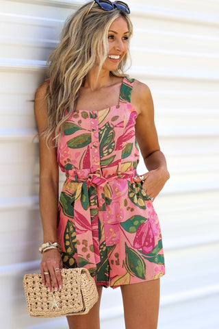 Palm Party Pink Tropical Romper - Simply Me Boutique