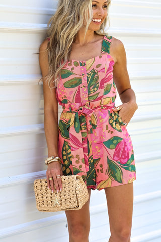 Palm Party Pink Tropical Romper - Simply Me Boutique